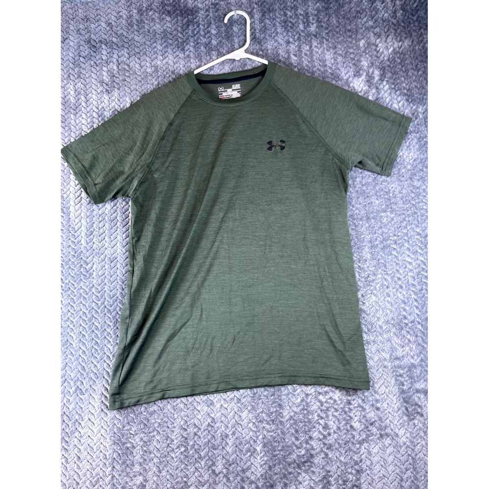 Under Armour T Shirt Mens Small Green Loose Fit Heatgear Raglan Sleeve Athletic